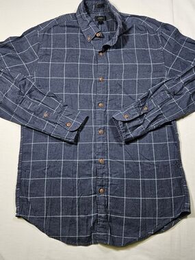 J. Crew Men's Navy Windowpane Button-Down Shirt Small Slim Long Sleeve Flannel